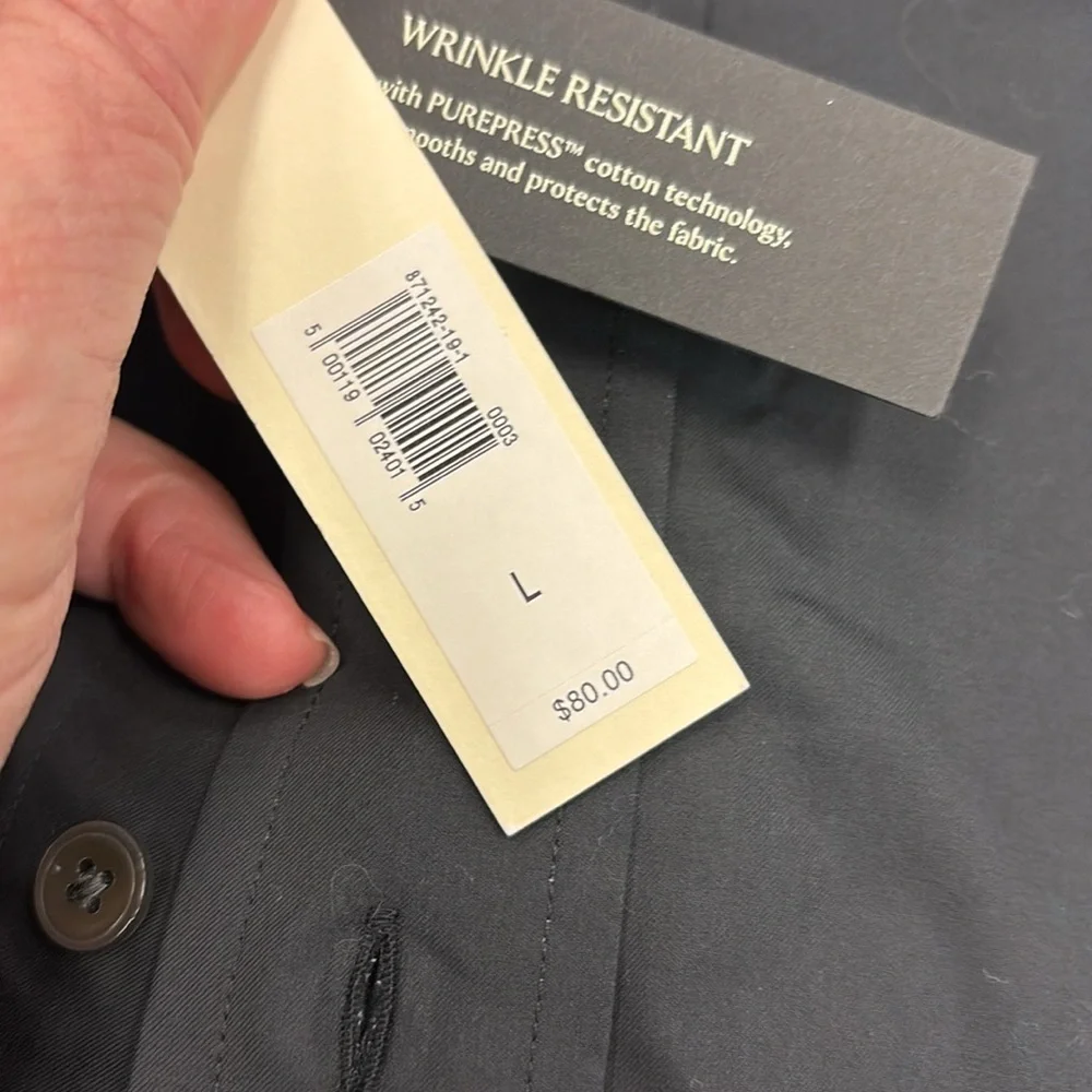 NWT Banana Republic Slim Wrinkle Resistant Black Dress Shirt Size Large.